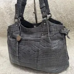 FURLA フルラ　トートバッグ　クロコ型押し　グレー系　チャームのサムネイル