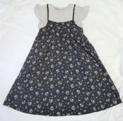 サイズ120 apres les cours　花柄キャミドッキングワンピース　黒