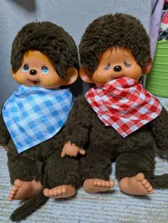 初代ふた子のモンチッチLサイズ 約45㌢ 青い目 昭和レトロバンダナ付き ヴィンテージ○日本製○レアま青い目のもんちっち☆男の子☆L