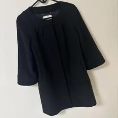 美品　ナチュラルビューティー/ノーカラーブラックコート黒40M〜L カシミア