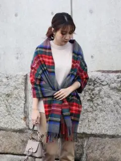 タータンチェックウール(紺×グレー) 生地 幅145cm □ 46897☆冬