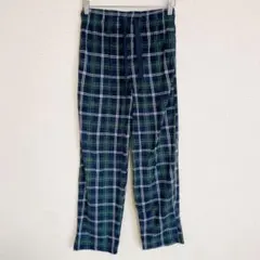 ジョージ【S】パンツ ストレート チェック 紺 緑 部屋着 リラックス シンプル
