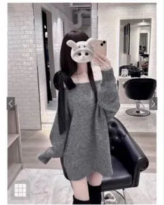 即購入⭕️ワンショルダーベロアリボンニットミニワンピース[dr796]