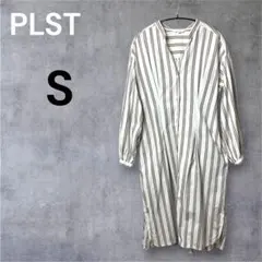PLST プラステ ホワイト ストライプ シャツ ワンピース 長袖 ノーカラーのサムネイル