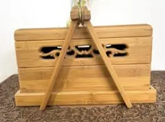 【E】中国茶道具　竹製中国茶器セット収納持ち運べる**茶盤（茶籠）