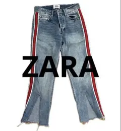 【良品】ZARA ジーンズ インディゴ 赤・青・白のライン Sサイズ