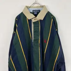 USA古着 90s nautica ノーティカ ストライプ ラガーシャツ
