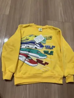新幹線デザイン イエロー 裏起毛トレーナー　120cm