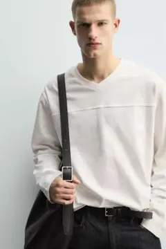 ZARA Lサイズ リラックスフィットスラブニットTシャツ 定価5,990円のサムネイル