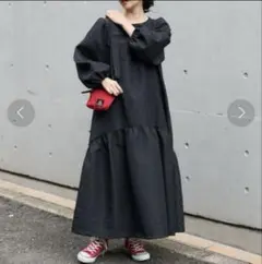 ◎ フリークスストア フクレジャガードロングスリーブマキシワンピース ブラック