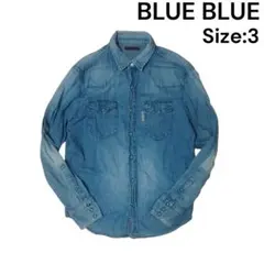 BLUE BLUE ウエスタン デニムシャツ 長袖 ターコイズ調ボタン サイズ3のサムネイル