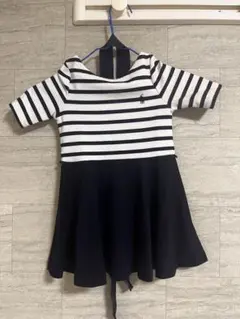 ストライプ 七分袖ワンピース ポロ刺繍