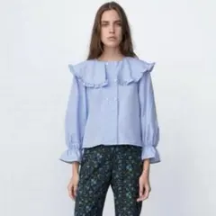 【美品】ZARA襟付きギンガムチェック柄ブラウス