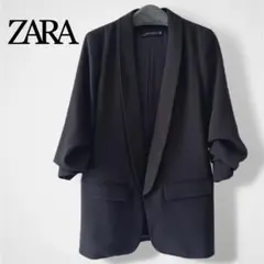ZARA WOMAN ロールアップスリーブテーラードジャケット 黒 袖デザイン
