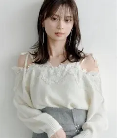 【12様専用】SNIDEL レーストリミングオフショルニットプルオーバー