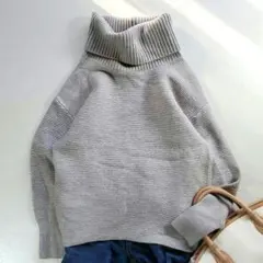 美品　23区　横リブ　ウール　タートルネック　M　ベージュ　オンワード