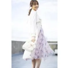 【一度着用】ミッシュマッシュ　花柄チュールフレアスカート ミディ丈　ピンク　M