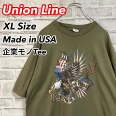 USA製 Tee★企業モノTシャツ カーキ イーグル 星条旗 レトロ