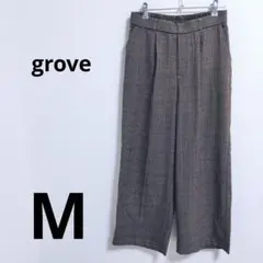 ◆良品◆ グローブ ワイドパンツ M チェック柄 ウエストゴム ブラウン