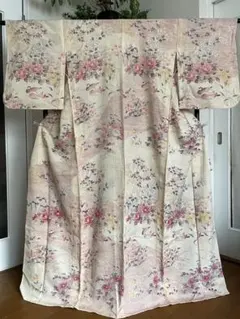 単衣 訪問着 花柄 おしどり 縮緬 正絹 春 夏