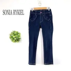 【美品】ソニアリキエル【３０】デニムパンツ 花刺繍　ダークブルー　キッズ