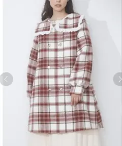 merry jennyチェックセーラーカラーAラインコート 赤白チェック
