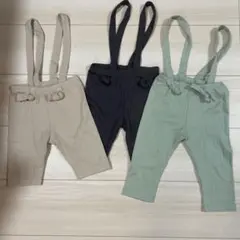 ベビー ストライプ サスペンダー付きレギンス 3点セット