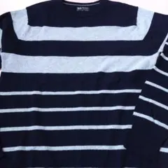 Men'sネイビーグレー ストライプ COTTONセーターのサムネイル