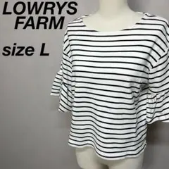 LOWRYS FARM 袖フリル カットソー 半袖/5部袖 ボーダー 白/黒 L