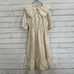 ems エムズエキサイト✨【F】ワンピース 半袖 レース 襟 ボタン クリーム