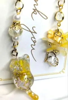 じゃれ猫ちゃんとビーズのチャーム♡アンブレラマーカー２個セット☆