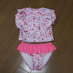 ピンク　セパレート　長袖　水着　110 花柄　フリル