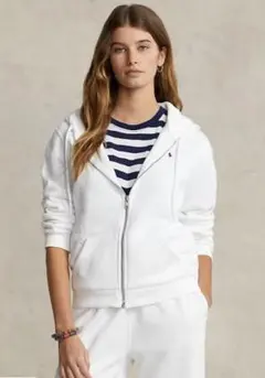 【美品】ポロ ラルフローレン ホワイト フルジップ パーカー ポニー刺繍