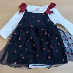 プティマイン刺繍入りネイビーチュールトップス70㌢