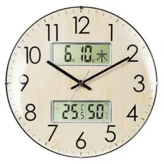 電波掛け時計 33.5cm 温湿度計 カレンダー付 夜間秒針停止