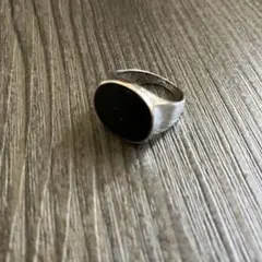 【1646】新品 アメカジ シルバー調 オーバル型リング 黒 10号