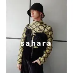 サハラ sahara リーフジャガードニット からし色 インナー ロンT 花柄