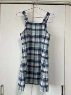 青と白のチェック ジャンバースカート