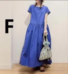 【新品】studio CLIP ダブルフロント切り替えギャザーワンピース　ブルー