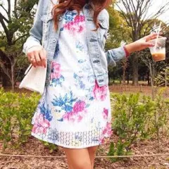 rienda レースプリントフラワーOP ワンピース rady