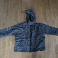 adidas フード付き ブラックナイロンジャケット