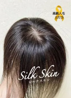 人毛100 ヘアピース【シルクスキン】自然な黒 ポイントウィッグ トップ