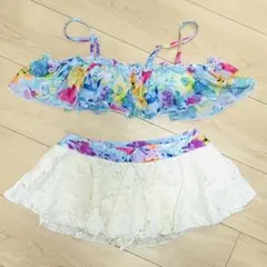【美品】3点セット フラワープリント フリル 花柄　水着　オフショルビキニ