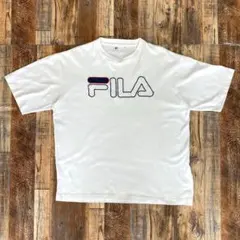 レア◎FILAフィラ古着ビッグロゴ刺繍Tシャツ半袖バックプリント白色ホワイトM
