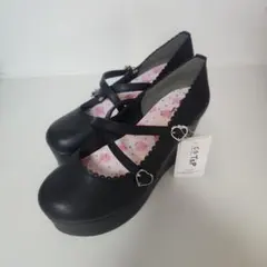 厚底ストラップパンプス(ブラックM)