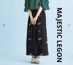 マジェスティックレゴン　ワイドパンツ　花柄　刺繍　黒　ウエストゴム　М