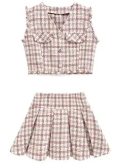 GRL ツイードチェックベスト＆プリーツスカート セットアップ dk1279