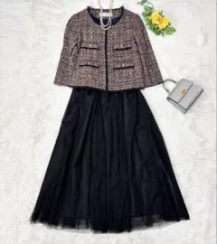 美品＊ツイードジャケットとチュールスカートのセットアップ　Lサイズ