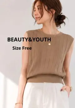 BEAUTY&YOUTH◆ハイゲージランダムリブノースリーブニットプルオーバーのサムネイル