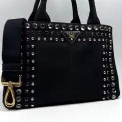 美品✨ PRADA カナパ S 2way ショルダー付 スタッズ ビジュー